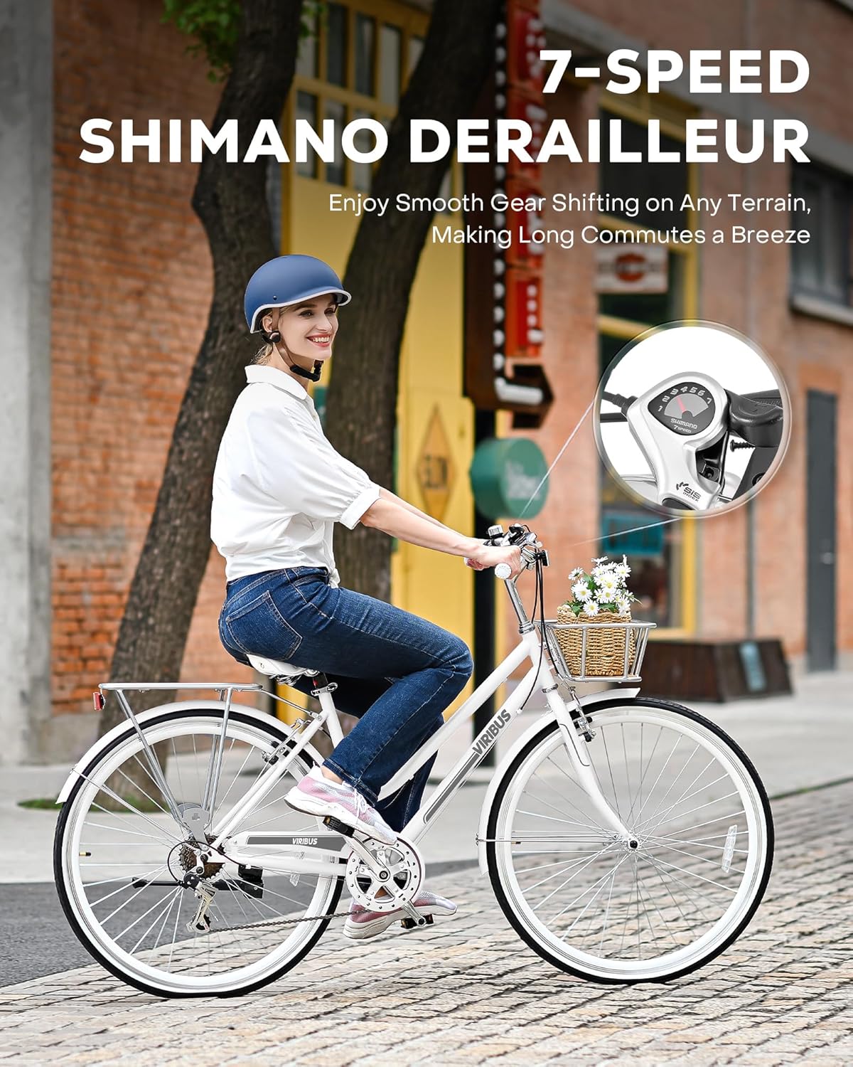 700C 7 Speed Step Through Hybrid Bike with Basket & Rack R336