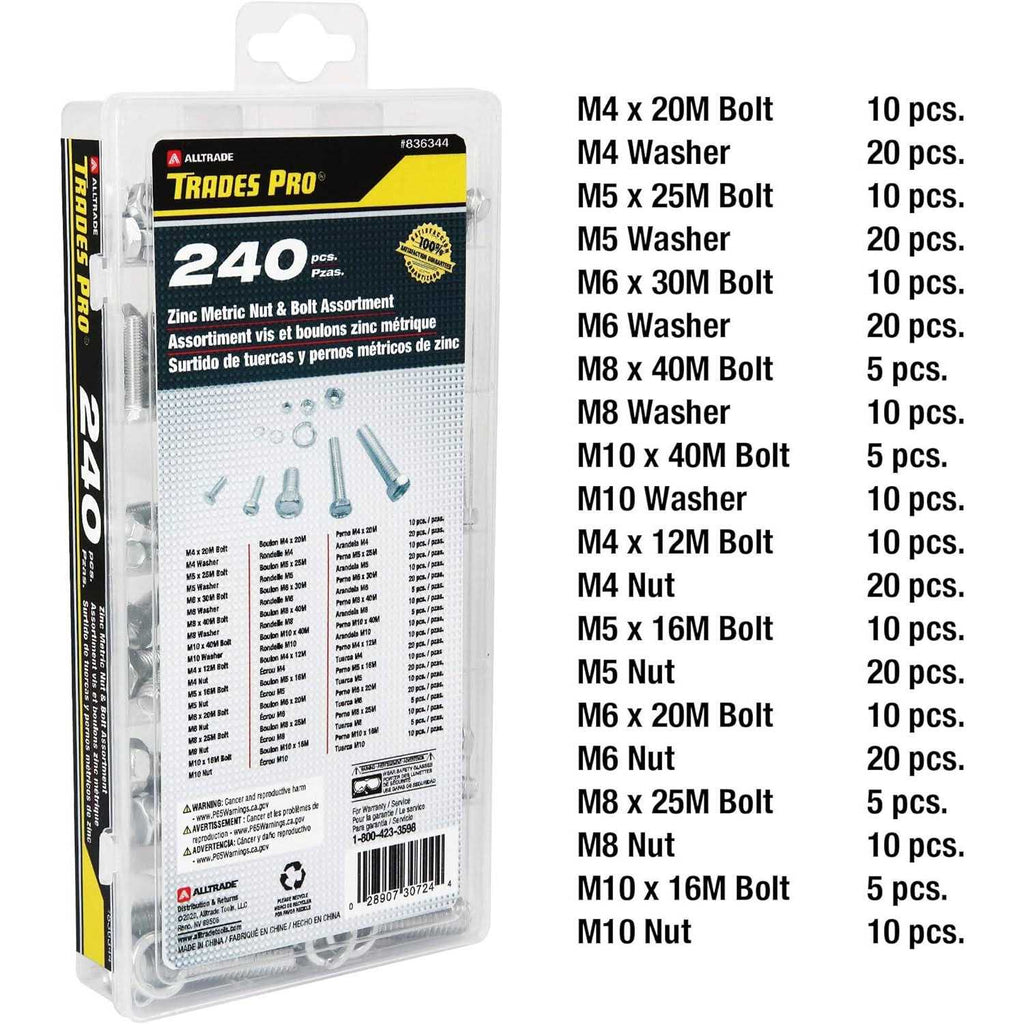 240 Piece Zinc Metric Nut and Bolt Assortment I564