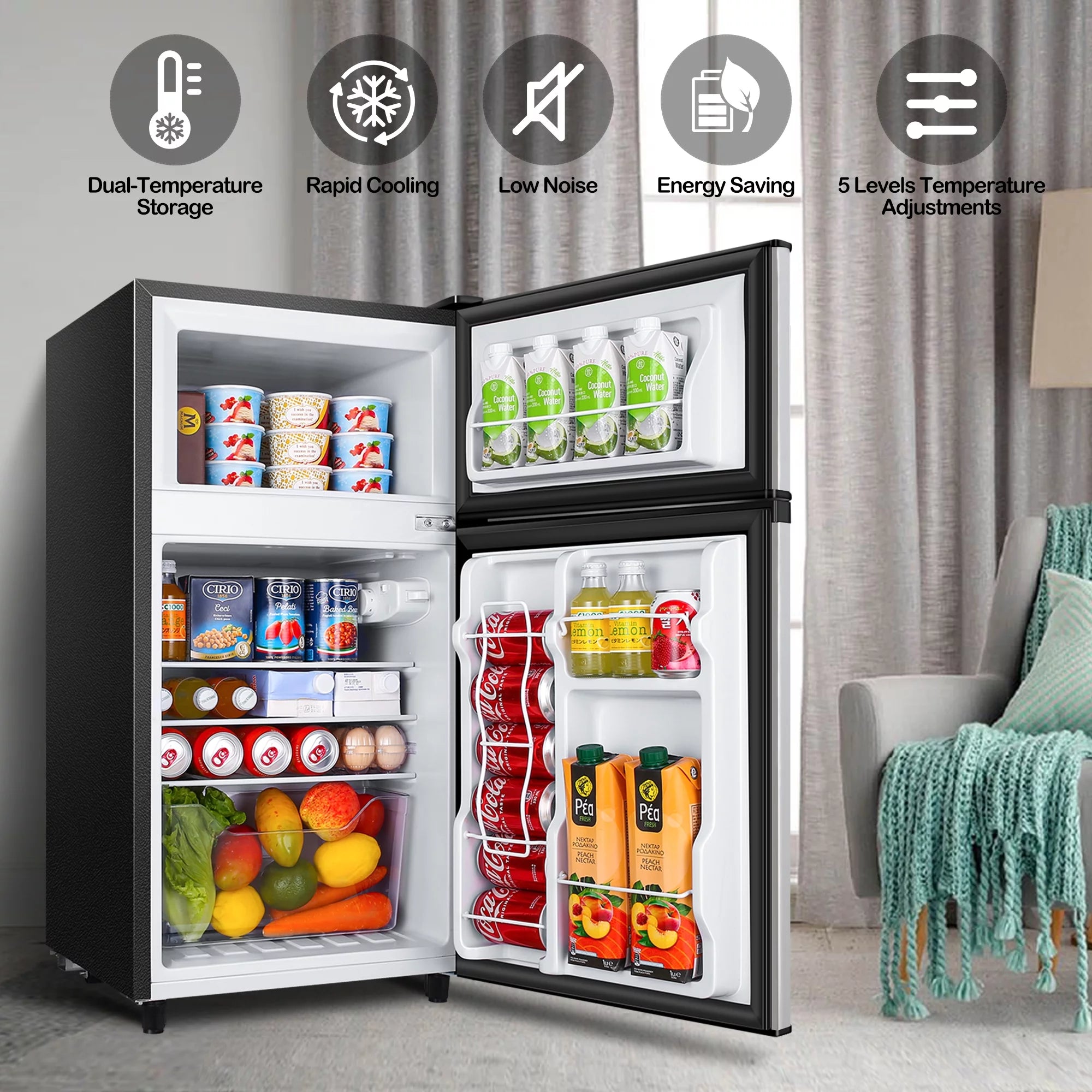 Two Door Mini Fridge with Freezer, 3.5 Cu ft N651609