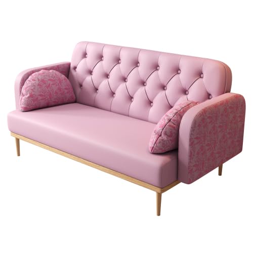 Green PU Leather 2 Seater Loveseat Sofa with 2 Throw Pillows J199200