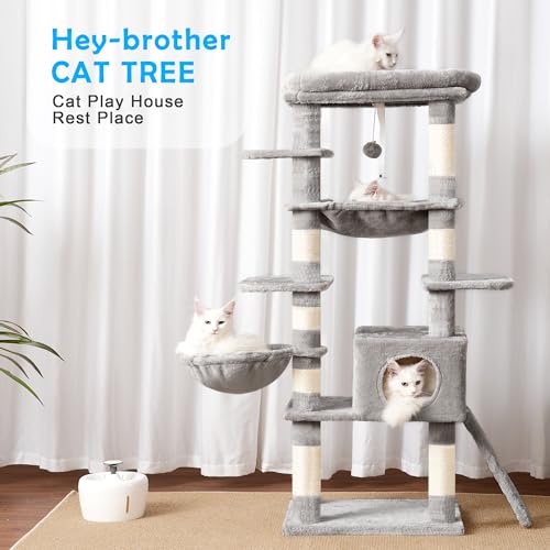 Smoky Gray 60 inches Cat Tree Tower with Scratching Posts K528