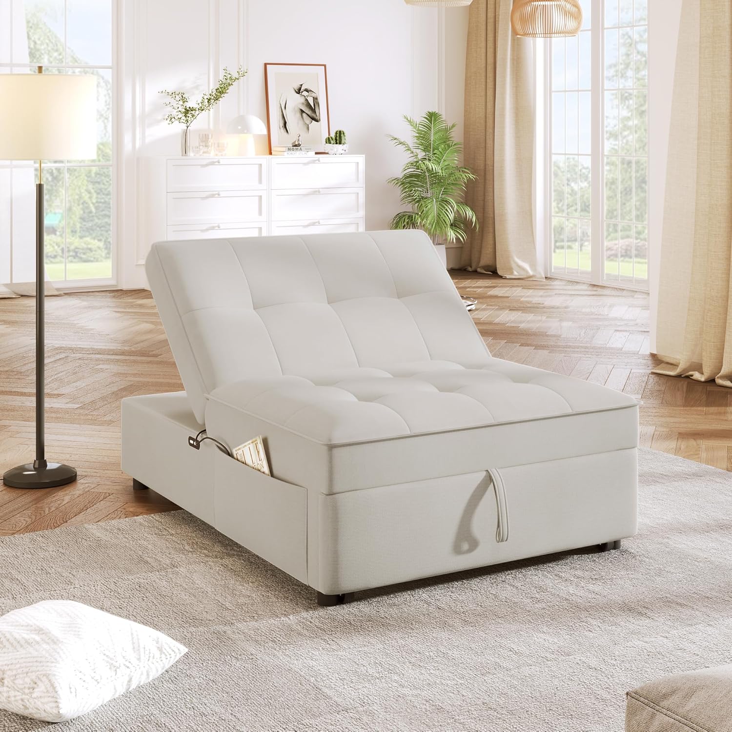 White 4-in-1 Convertible Sofa with Storage Pocket and USB Port N166