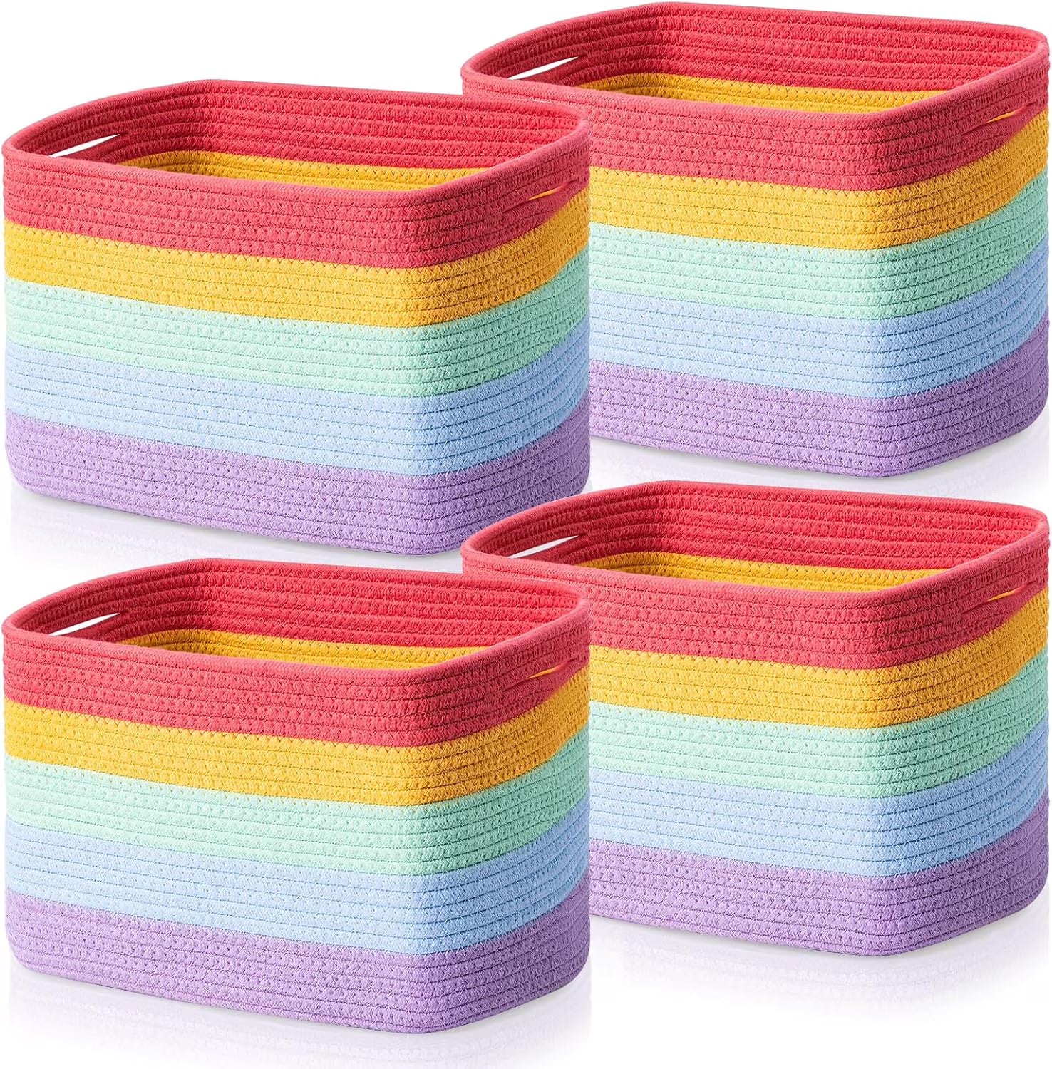 12”x10”x9” Woven Storage Basket with Handles (4 Pack, Rainbow) D105284