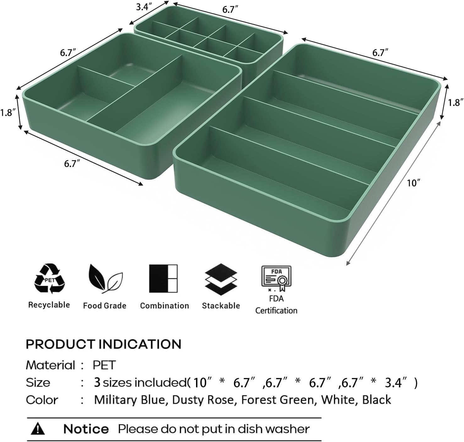 Green Plastic Drawer Organizer Set B94396