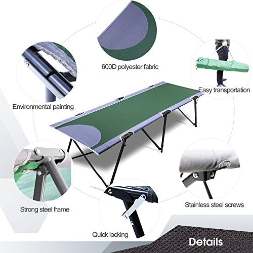 Green Folding Camping Cot with Carry Bag T717039