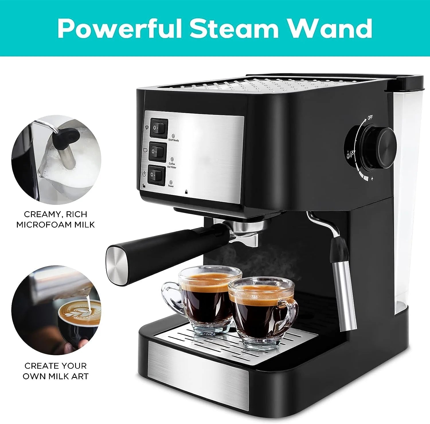 Espresso Machine with Steam Milk Frother and 50oz Removable Water Tank Y238939