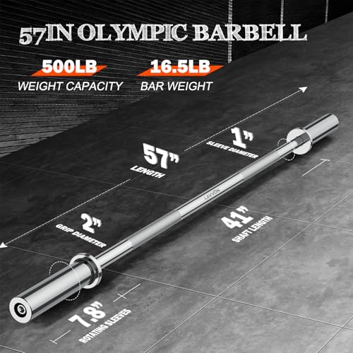 57" Olympic Barbell Bar, 2" Standard Straight Barbell Bars with 2 Spring Collars X19393