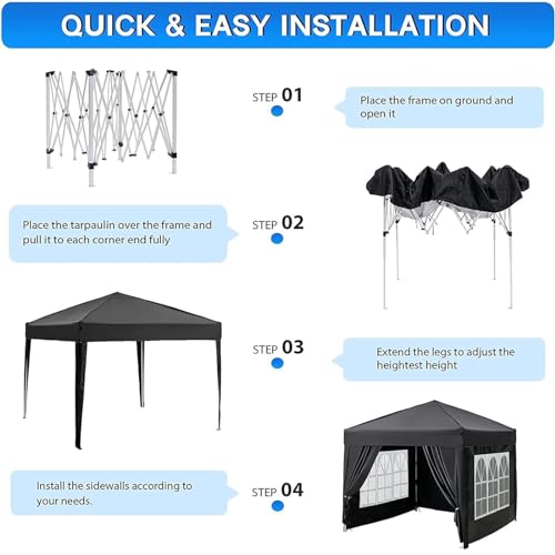 10x10 Pop Up Canopy Tent with 4 Removable Sidewalls, Waterproof Outdoor Canopy F539929