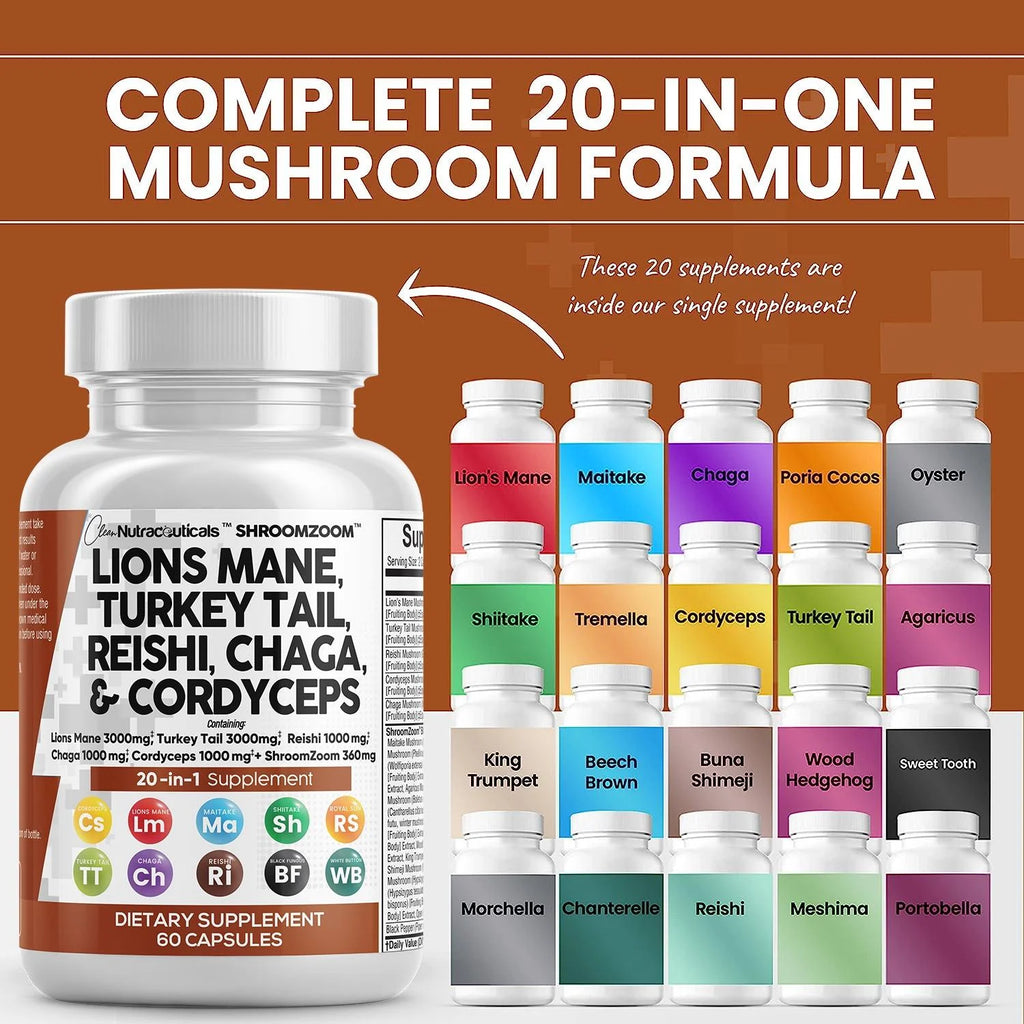 Lions Mane 3000mg 20in1 Mushroom Supplement 60 Count N4720