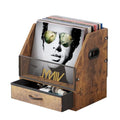Antique Metal Wooden Vinyl Record Storage with Drawer, Holds up to 60 Records X375
