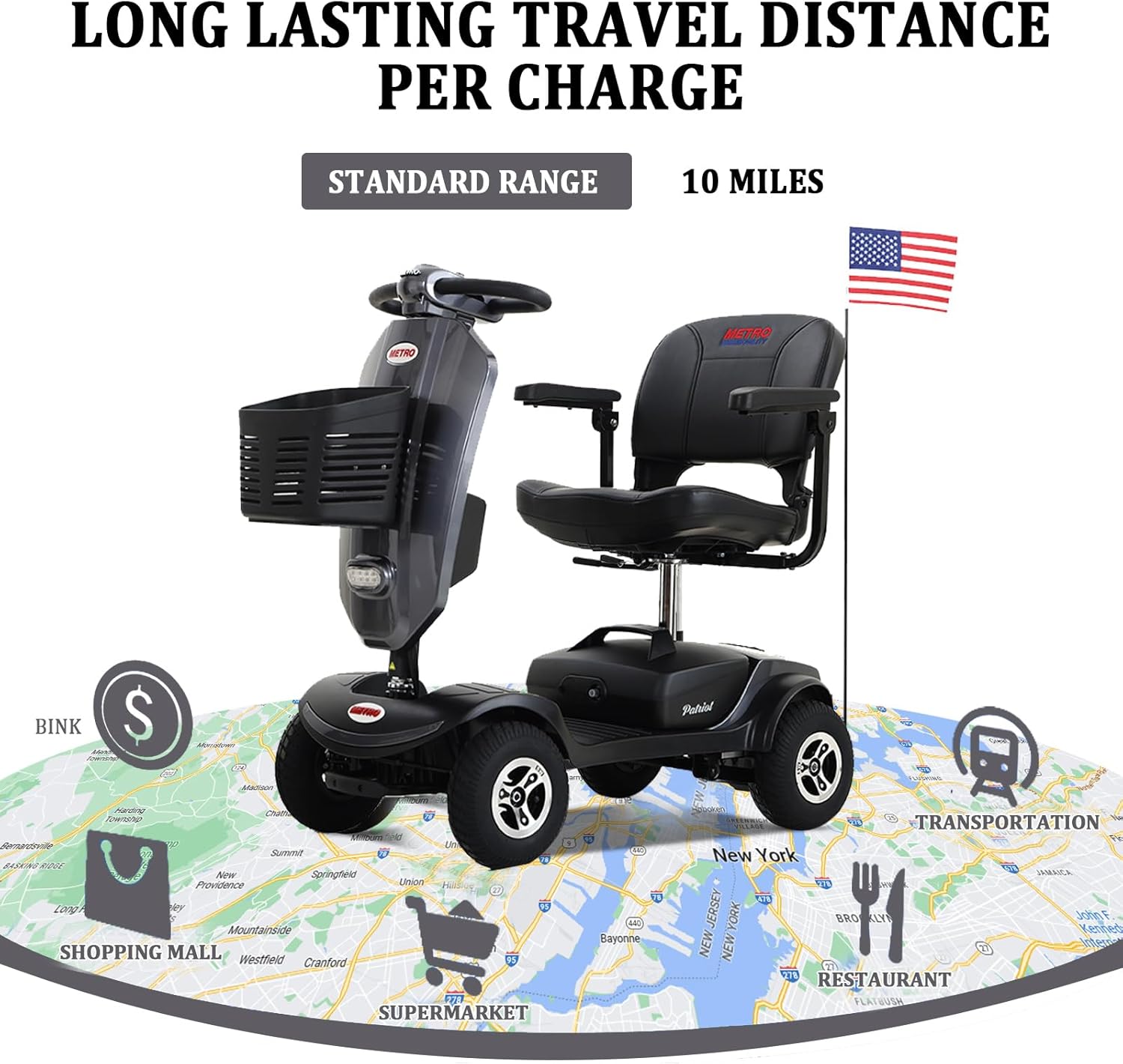 Grey Foldable 4 Wheel Mobility Scooter with 300 lbs Capacity E64219