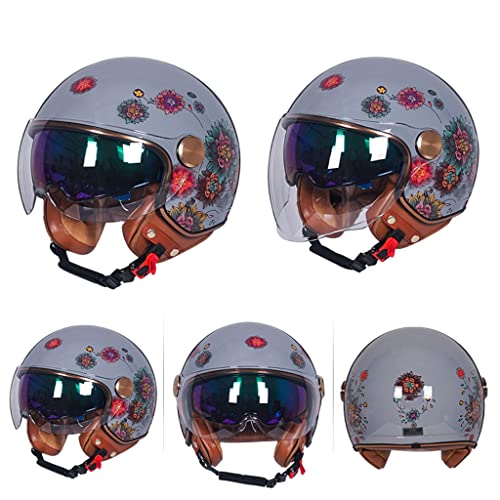 Retro Creative Motorcycle Half Helmet, 3/4 Face Breathable Motorbike Helmets with Double Visor Helmet X1957