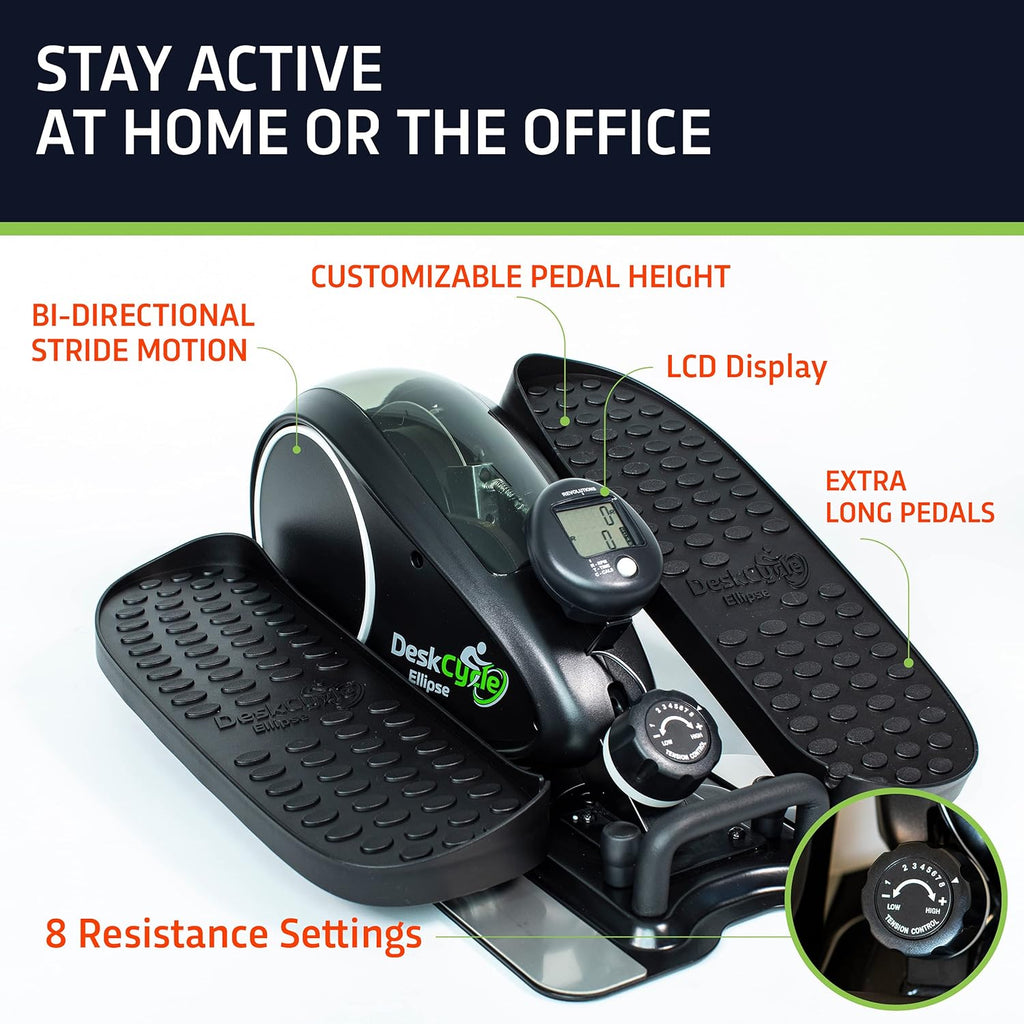 Black Compact Under Desk Elliptical Machine Z2655
