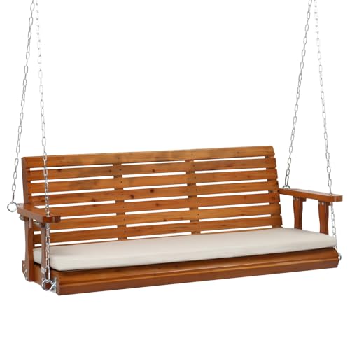 Heavy Duty Patio Wooden Porch Swing with Extra Cushion and Adjustable Chains G949