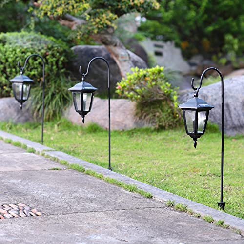 34 Inch Hanging Solar Lights, 2 Pack Warm White LED Garden Lanterns with 2 Shepherd Hooks N417