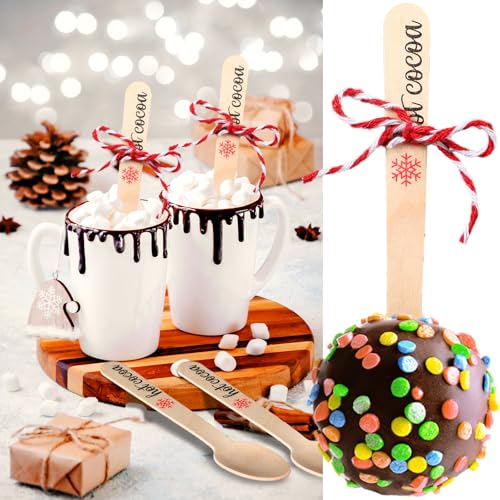100 Set Christmas Wooden Spoons with Tag Bag Rope R692