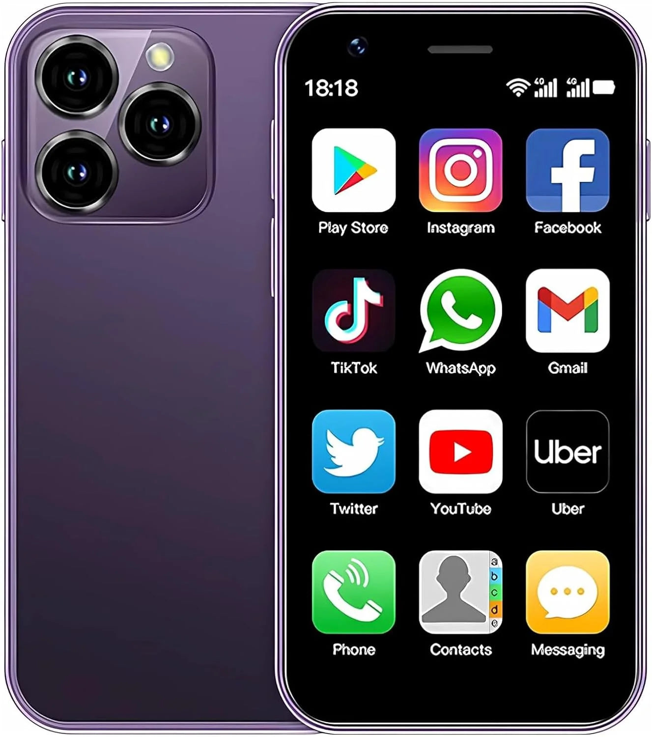 Purple 3 inch Unlocked Mini Smartphone Android 10.0 Dual Sim 2GB Ram 16GB ROM Mobile Phone M186