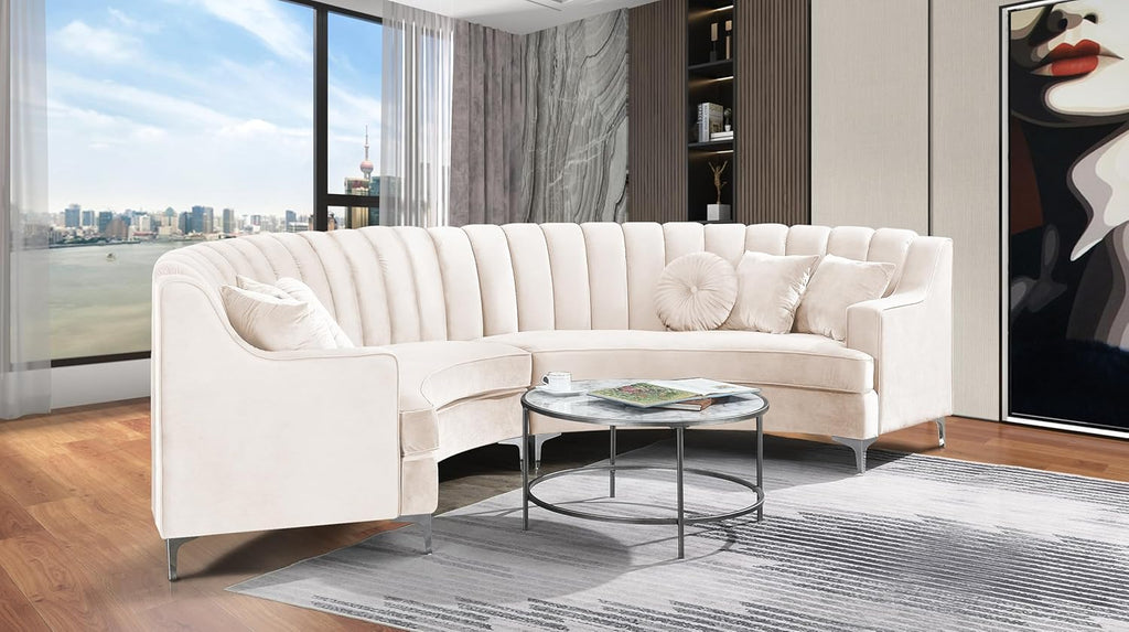 Cream Velvet Curved Sectional Sofa P8525
