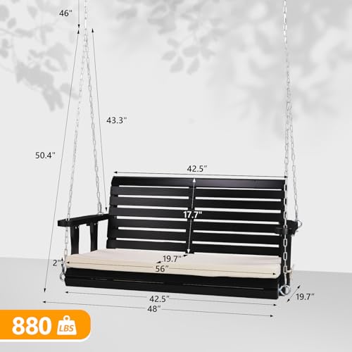Heavy Duty Patio Wooden Porch Swing with Extra Cushion and Adjustable Chains G949