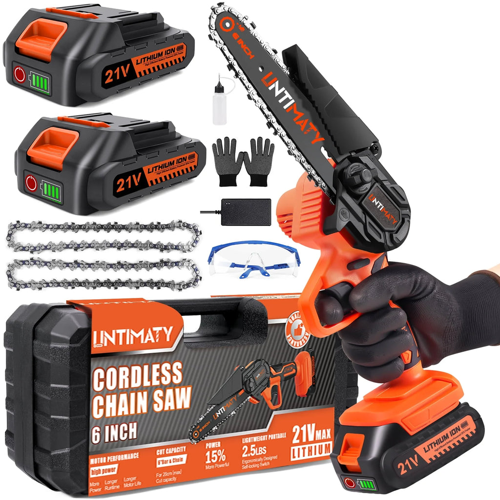 6-Inch Cordless Handheld Chainsaw with 2 Batteries 2 Chains Q6440