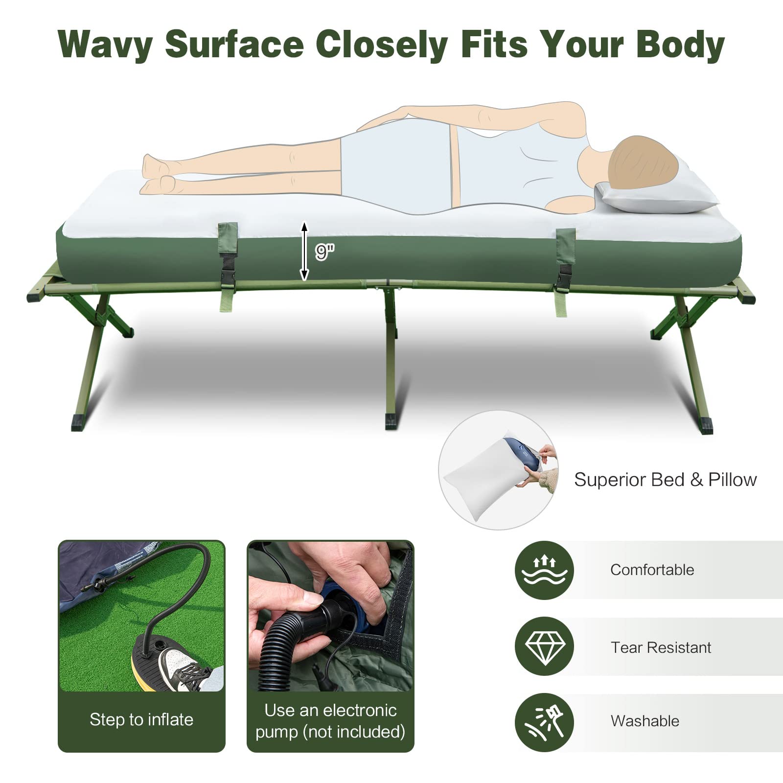 1-Person 5-in-1 Tent Cot with Air Mattress, Sleeping Bag, Carrying Bag W242