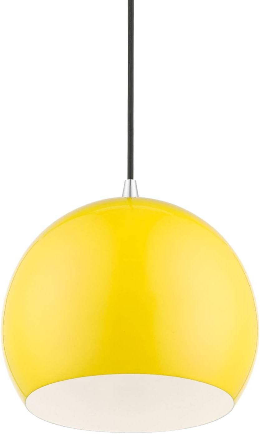 1 Light Globe Pendant, Shiny Yellow/Polished Chrome, 15 Inches Tall, 10 Inches Wide M562851
