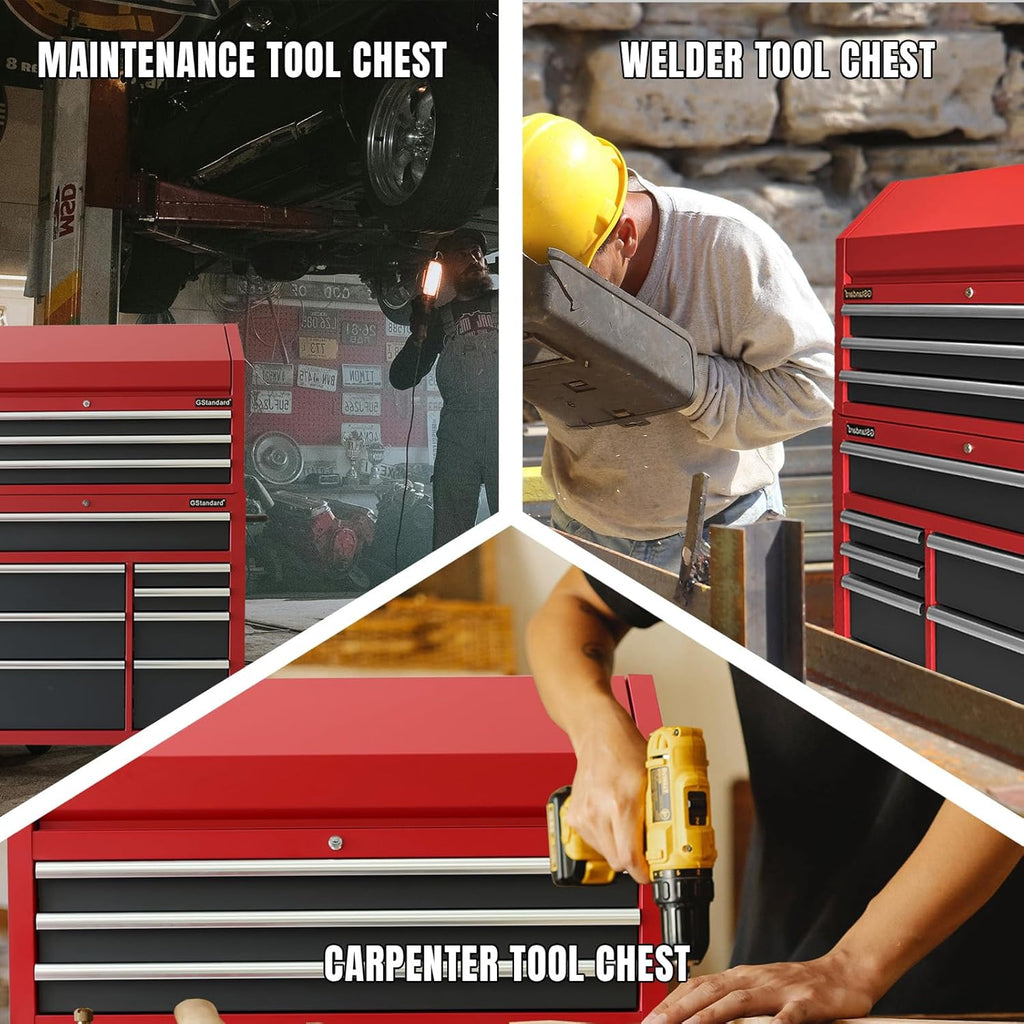 Black/Red 41-Inch 11 Drawers Heavy-Duty Steel Tool Chest and Cabinet I4302