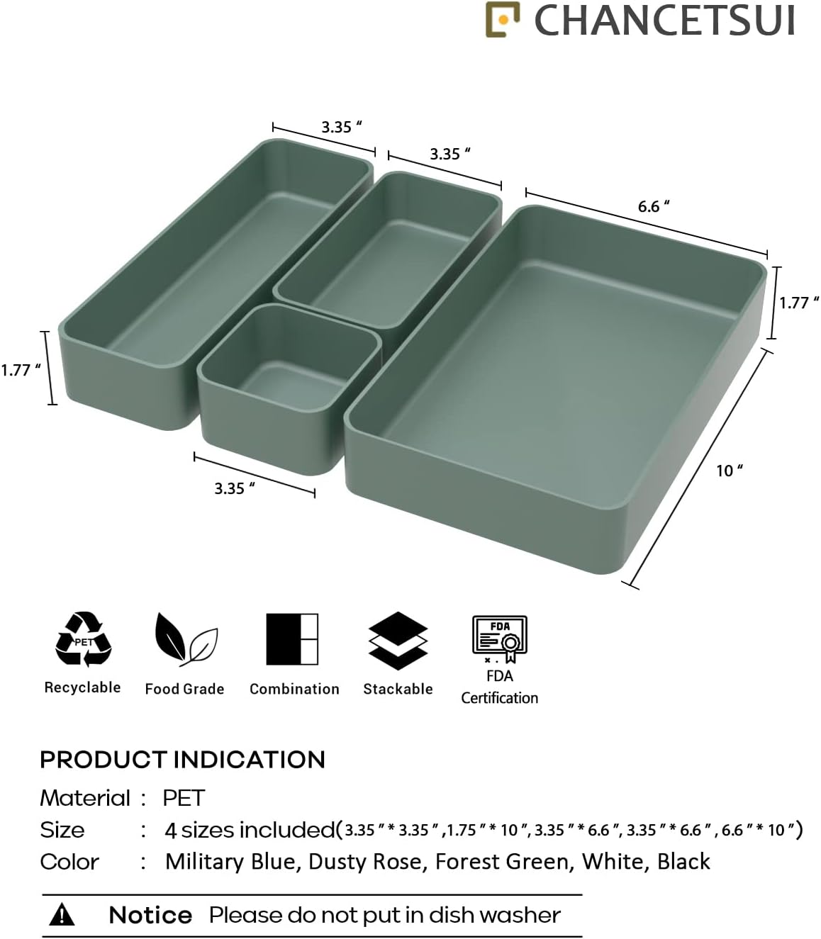 Green Plastic Drawer Organizer Set B94396
