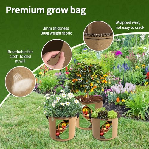 6 Pcs 5 Gallon Heavy Duty Nonwoven Fabric Grow Bags with Handles T52977