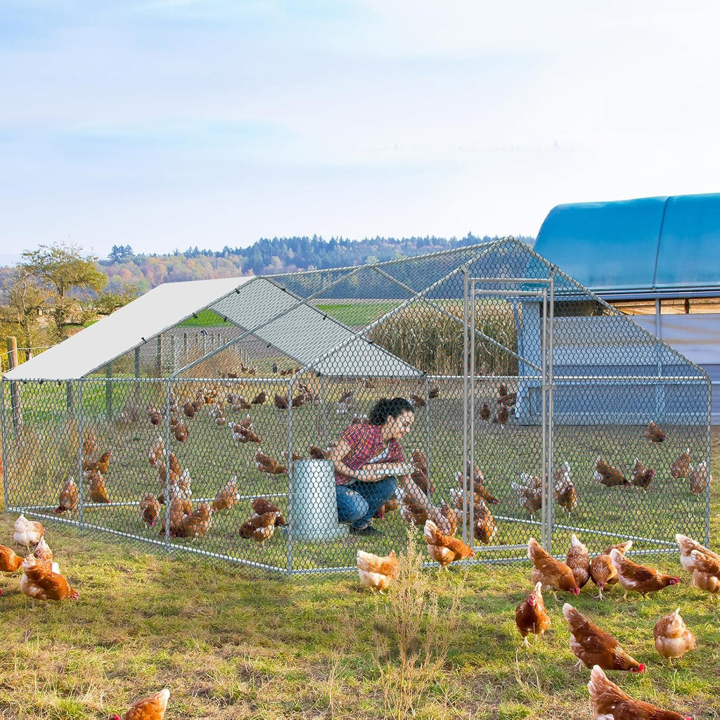 20 x 10 ft Metal Chicken Coop with Waterproof Cover W5910