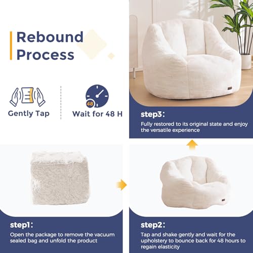 Beige Faux Fur Bean Bag Chair with Back Support L596304