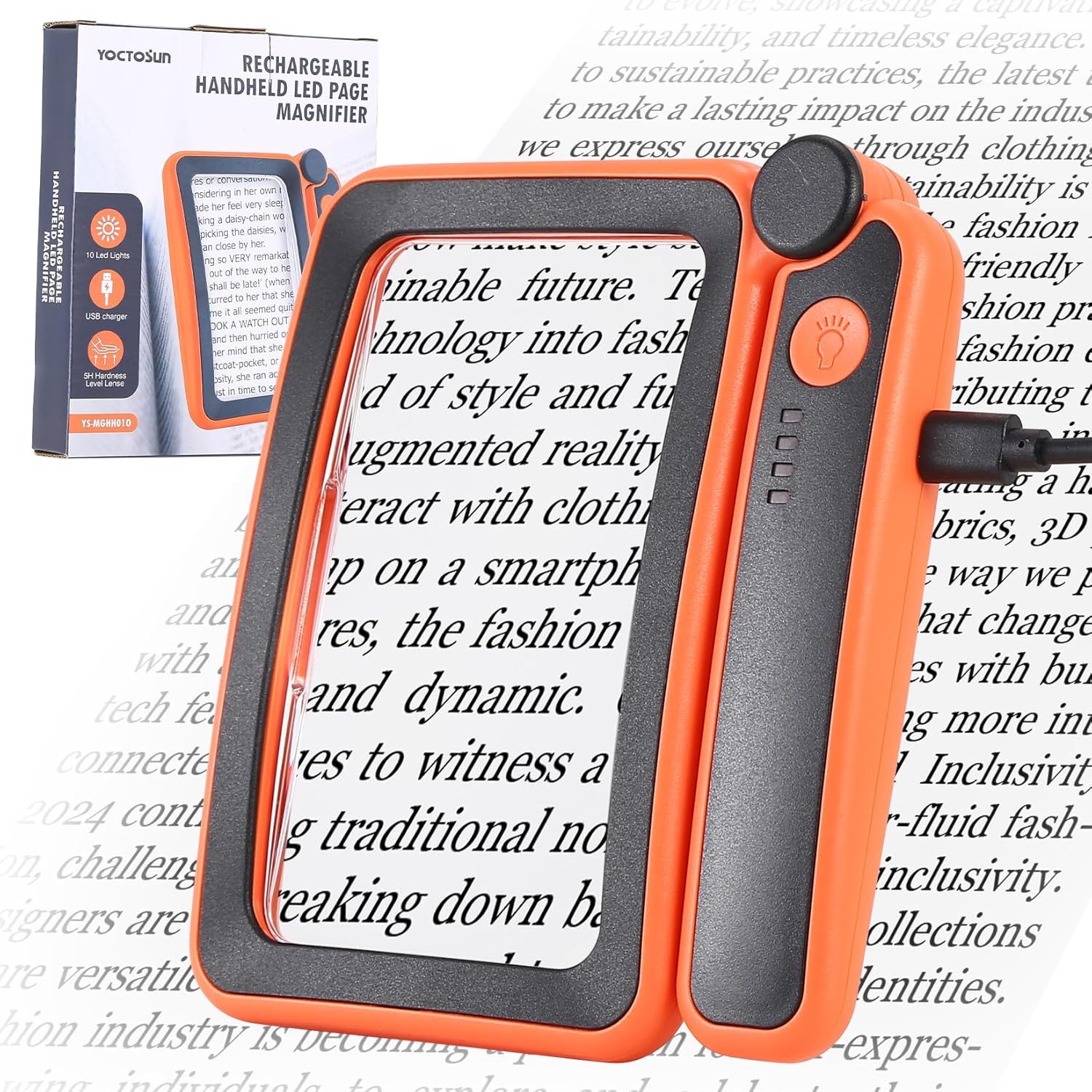 Rechargeable LED Magnifying Glass 5X Folding Rectangular Handheld Lighted Magnifier K10838