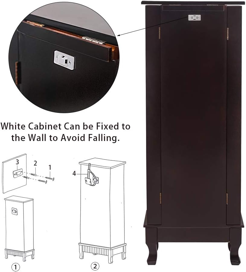Brown 7 Drawer Jewelry Armoire Cabinet with 2 Doors D4717