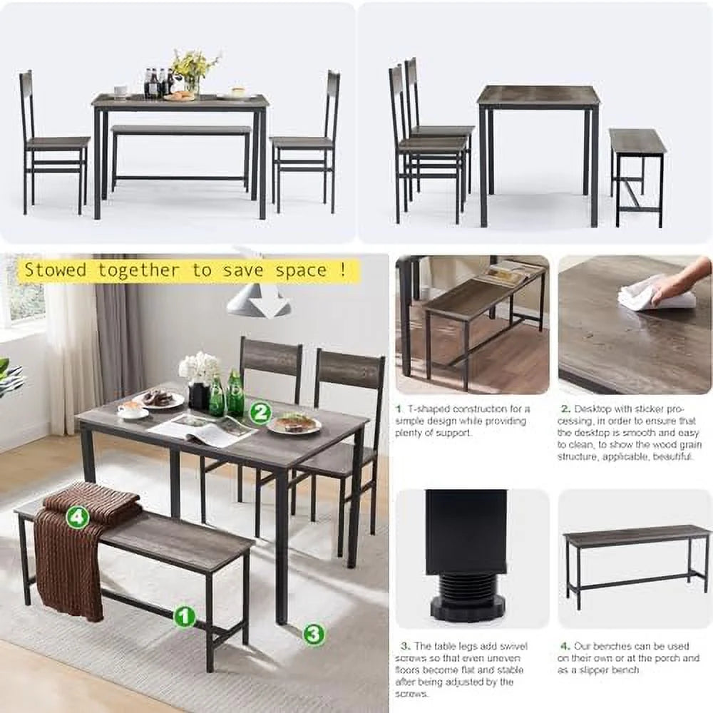 Small Kitchen Table and Chairs Set of 4 with 2 Chair 1 Bench Z7168
