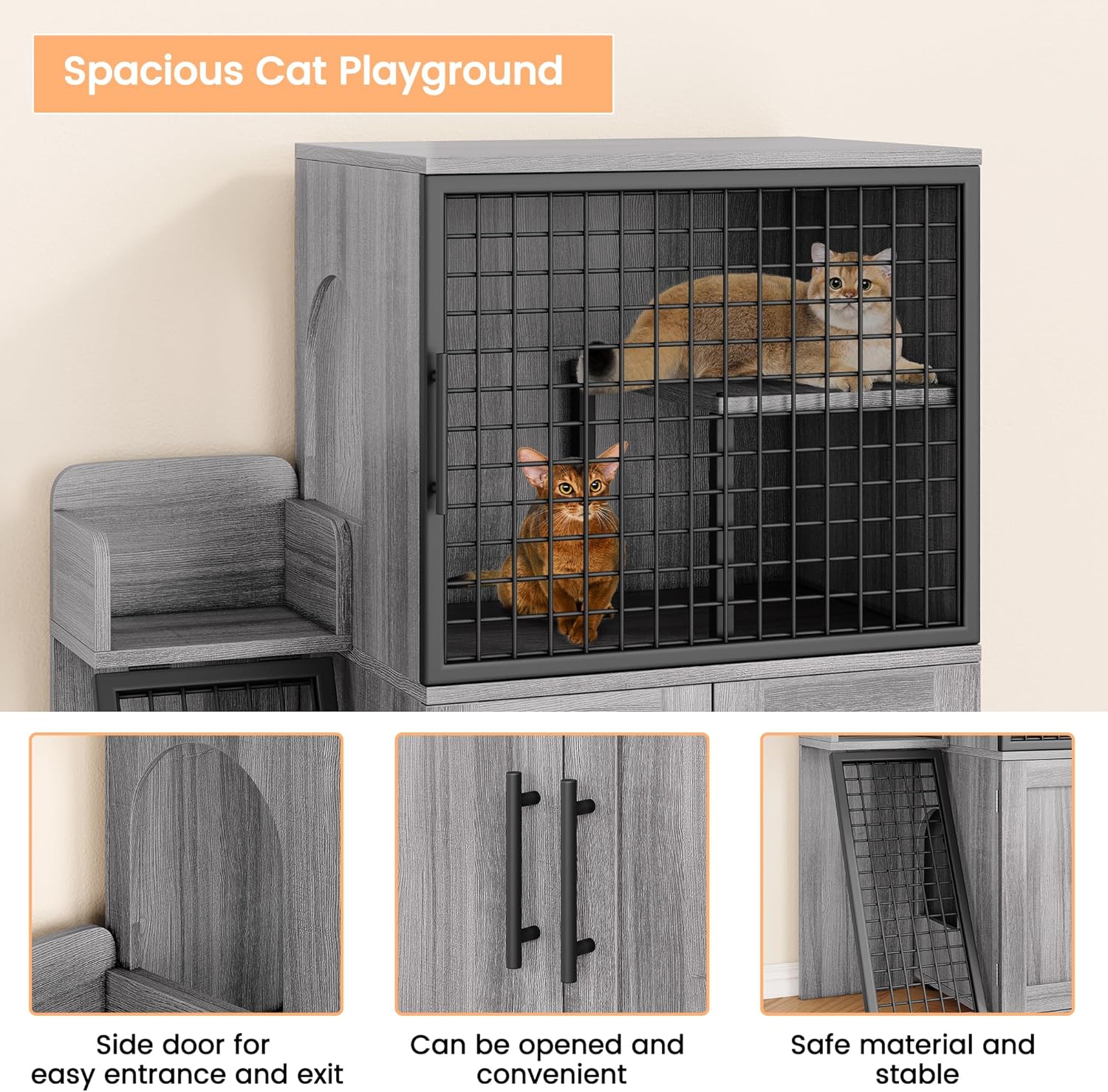 Cat Litter Box Enclosure with Platform, Double Layer Cat Litter Hidden Furniture, Large Cat Cabinet with Ladder, Wax Wood B6325