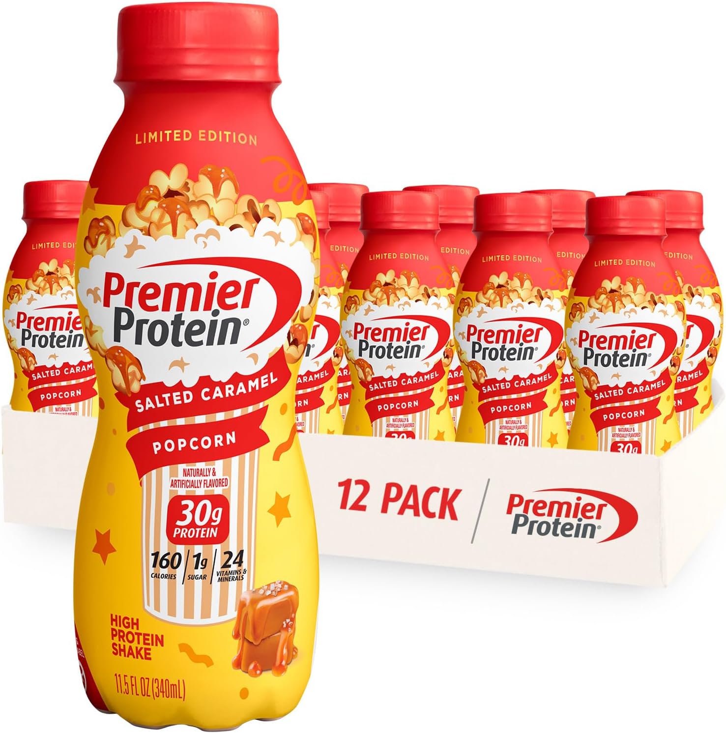 12 Pack Premier Protein Shake Salted Caramel Popcorn and Cake Batter 30g Protein 1g Sugar W646441