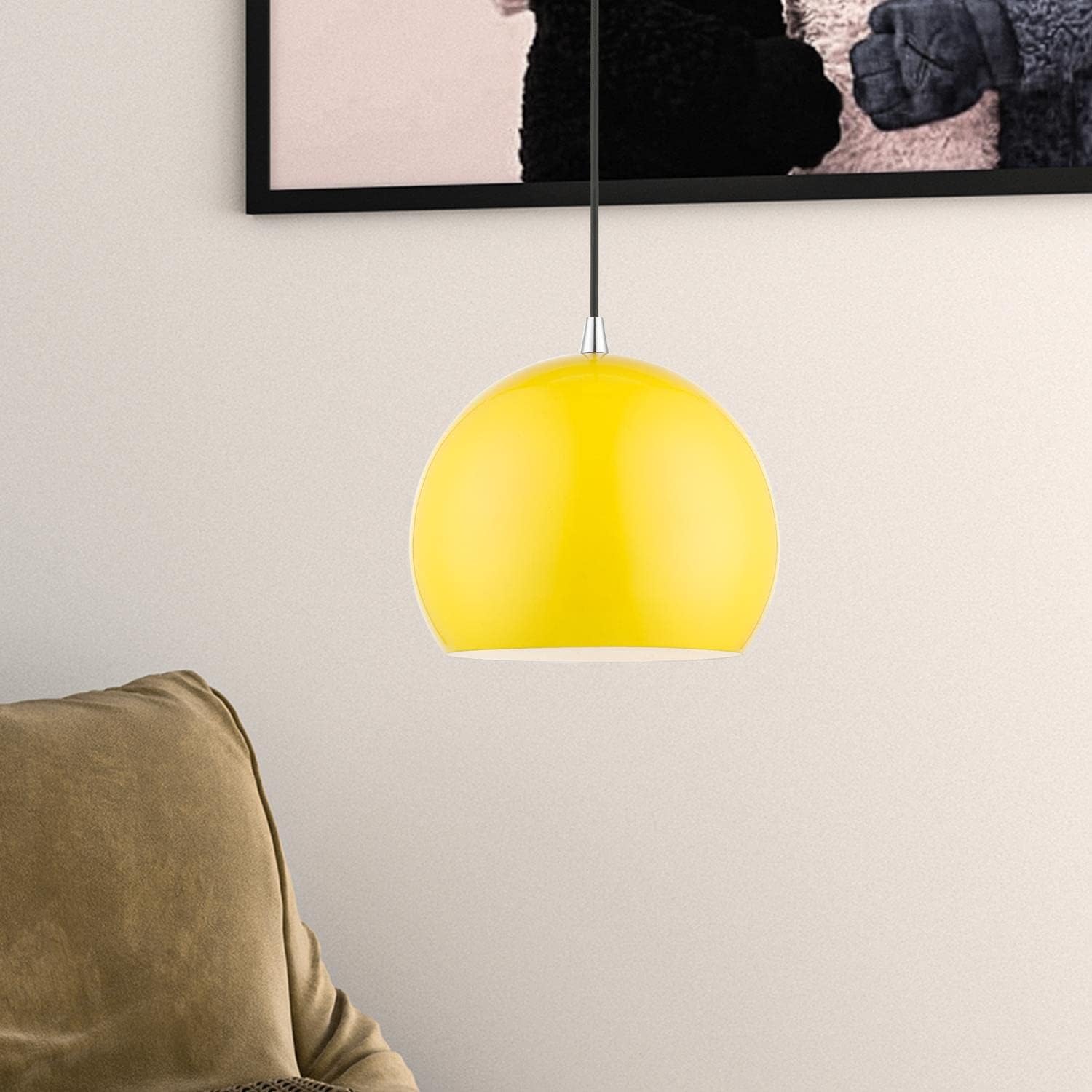1 Light Globe Pendant, Shiny Yellow/Polished Chrome, 15 Inches Tall, 10 Inches Wide M562851