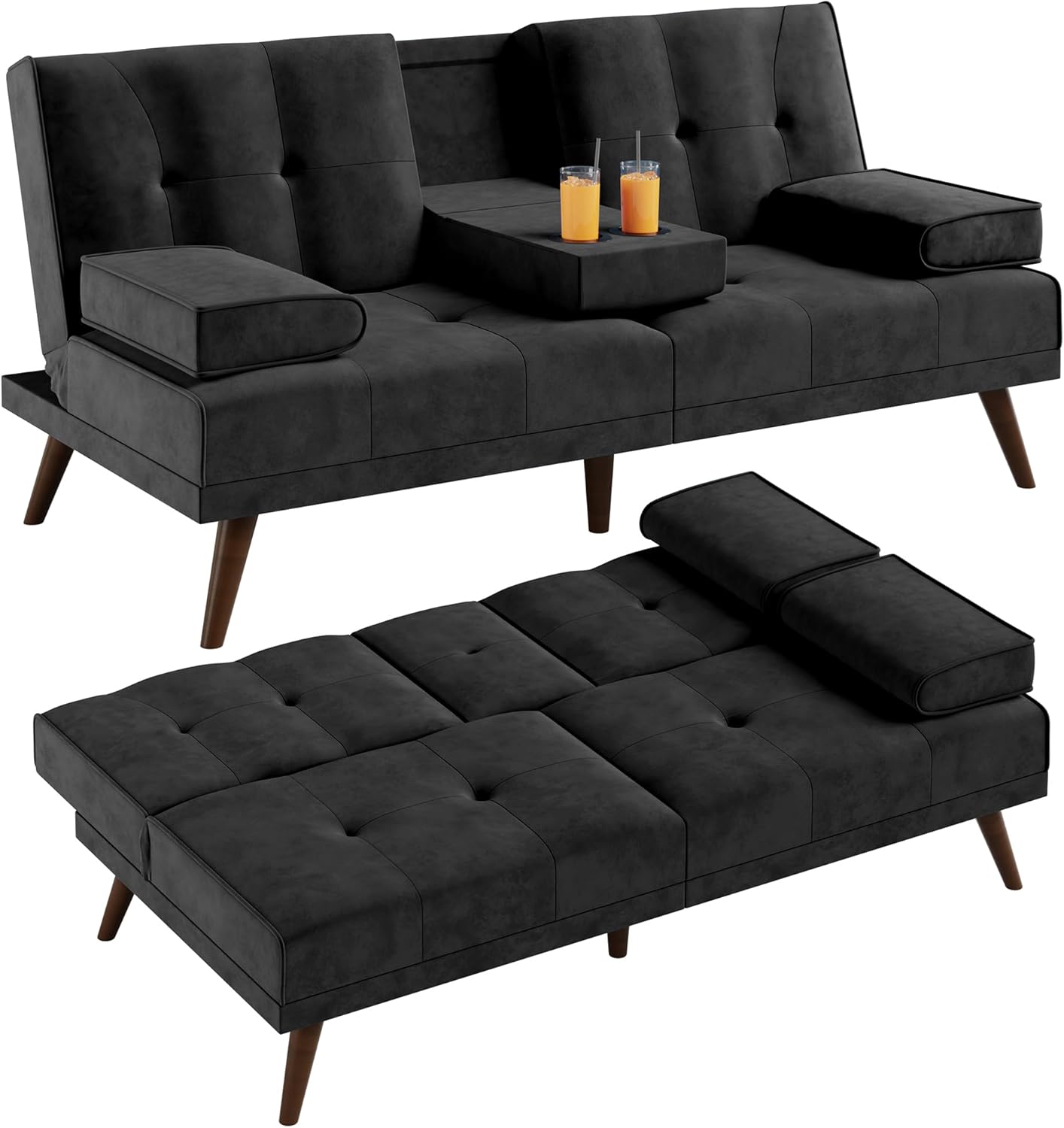 Black Convertible Sofa Bed with Cup Holder Z25838
