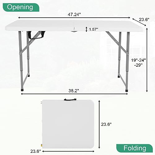 4 FT Heavy Duty Plastic Folding Table with Carrying Handle A39996