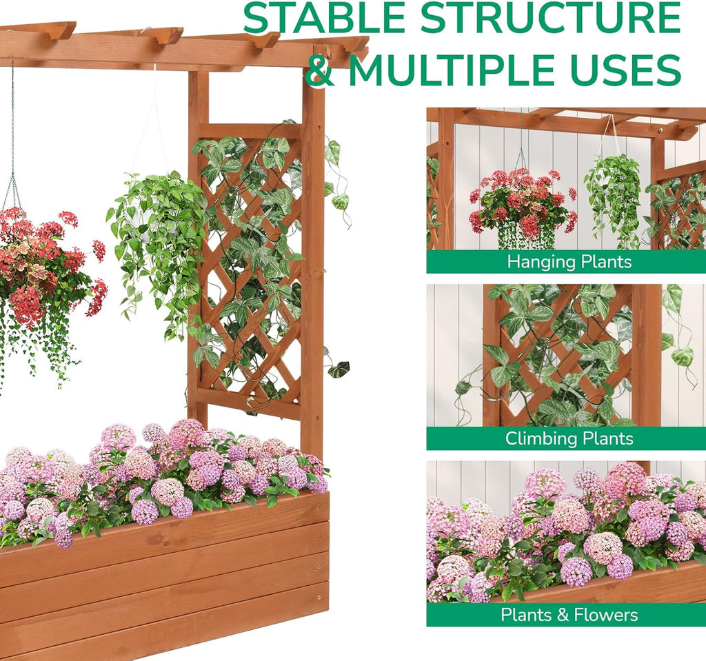 Raised Garden Bed with Trellis Wood Planter Box M2349