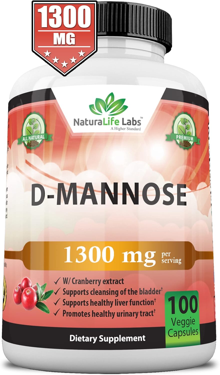 100 Veggie Capsules D-Mannose 1,300 mg with Cranberry Extract J137679