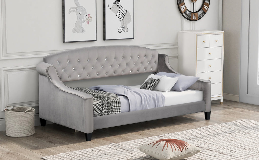 Twin Size Tufted Button Daybed Gray I3615