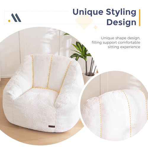Beige Faux Fur Bean Bag Chair with Back Support L596304