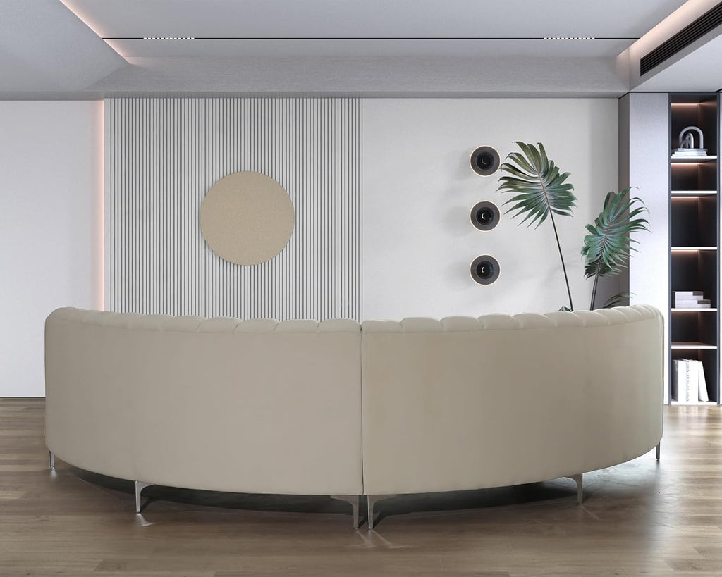Cream Velvet Curved Sectional Sofa P8525