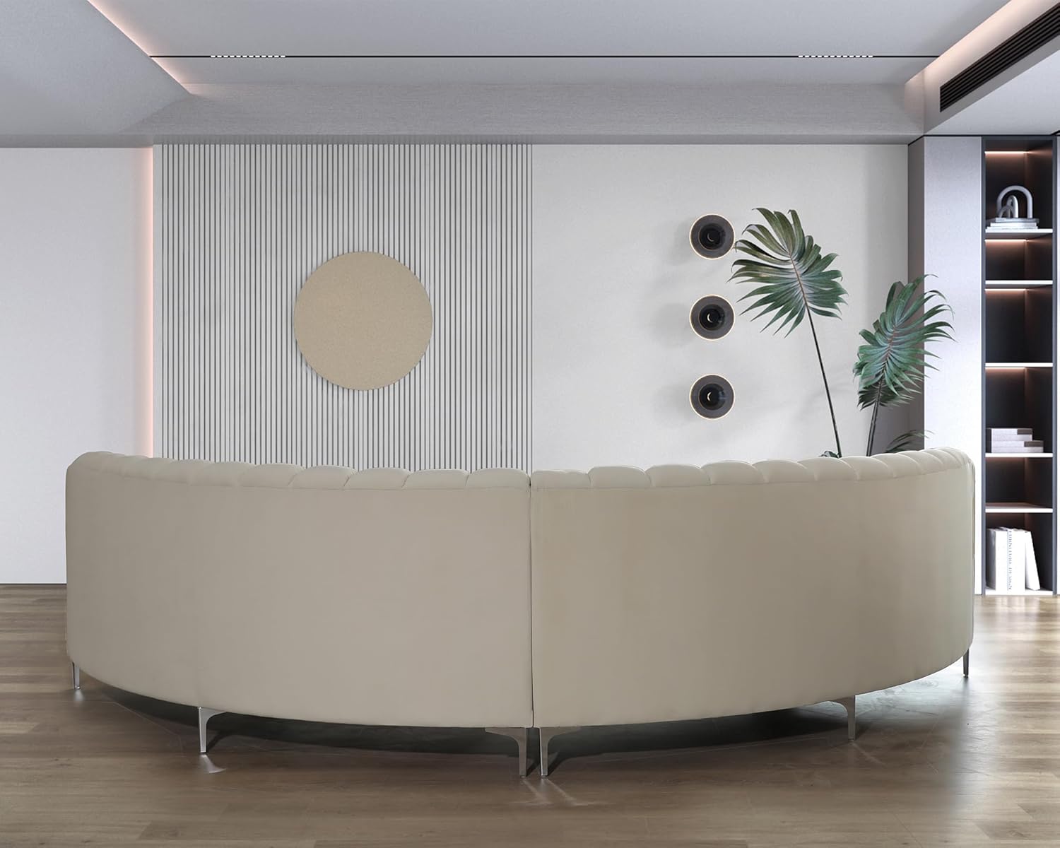 Cream Velvet Curved Sectional Sofa P8525