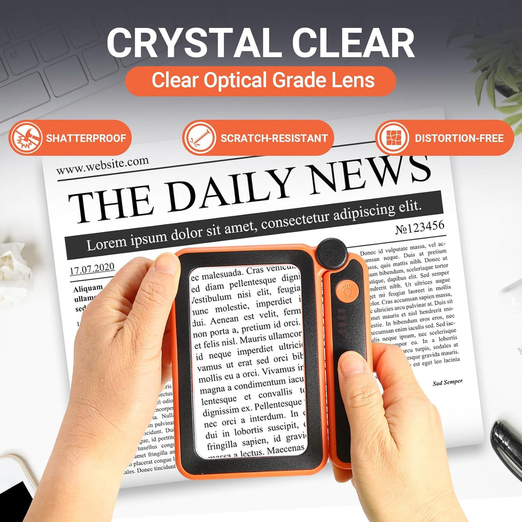 Rechargeable LED Magnifying Glass 5X Folding Rectangular Handheld Lighted Magnifier K10838