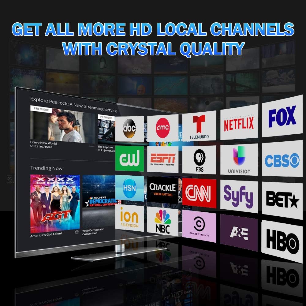 Amplified Digital HDTV Antenna 150 Miles Range 360 Degree Rotation with Mounting Pole & 33 ft RG6 Coax Cable A710593