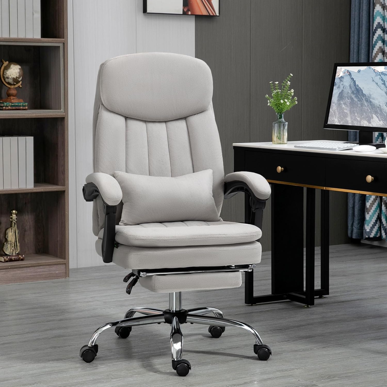 Light Gray Swivel Reclining PU Leather Office Chair V612054