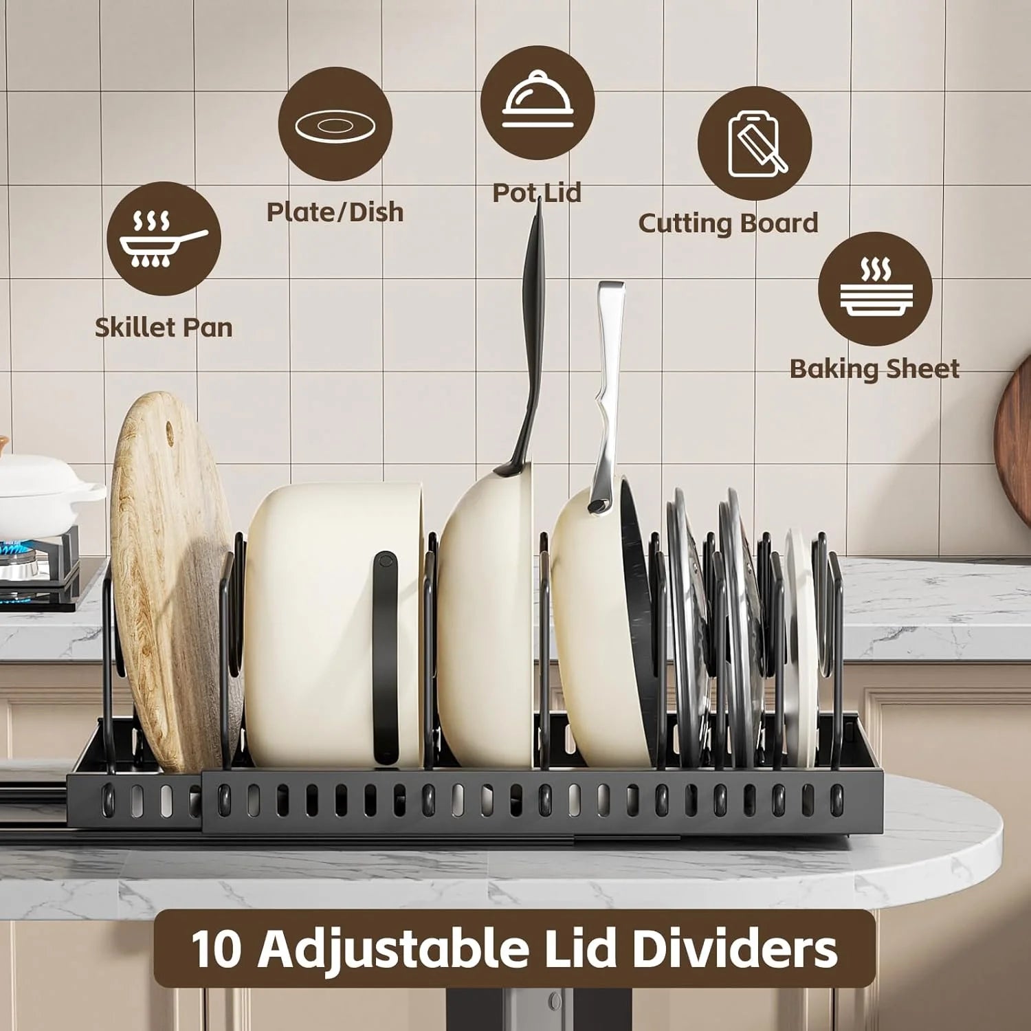 2 Pack Expandable Pull Out Cabinet Organizer with 10 Adjustable Dividers O964370