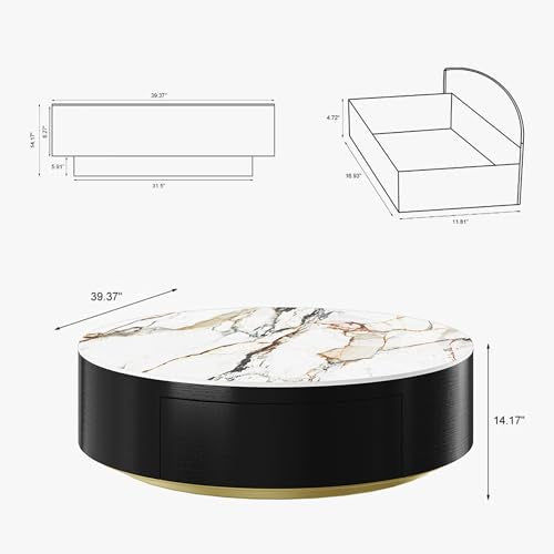 Oak Veneer Round Coffee Table with Storage and Drawers G646054